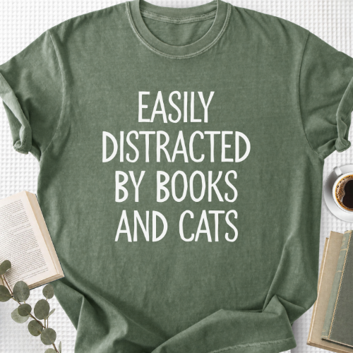 Easily Distracted By Books And Cats Unisex T-Shirt