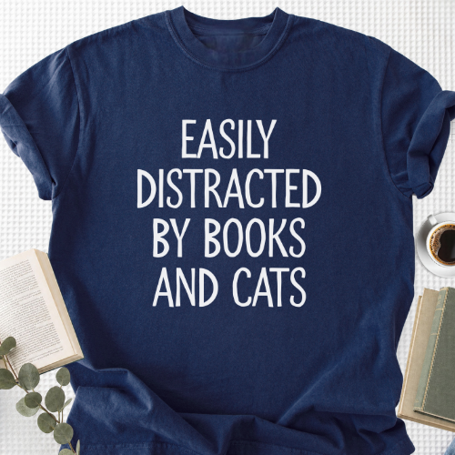 Easily Distracted By Books And Cats Unisex T-Shirt