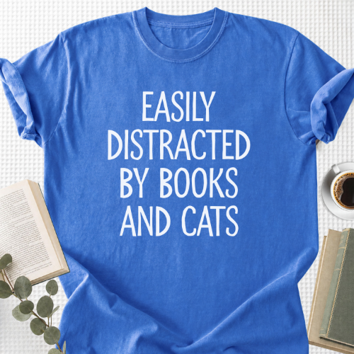 Easily Distracted By Books And Cats Unisex T-Shirt