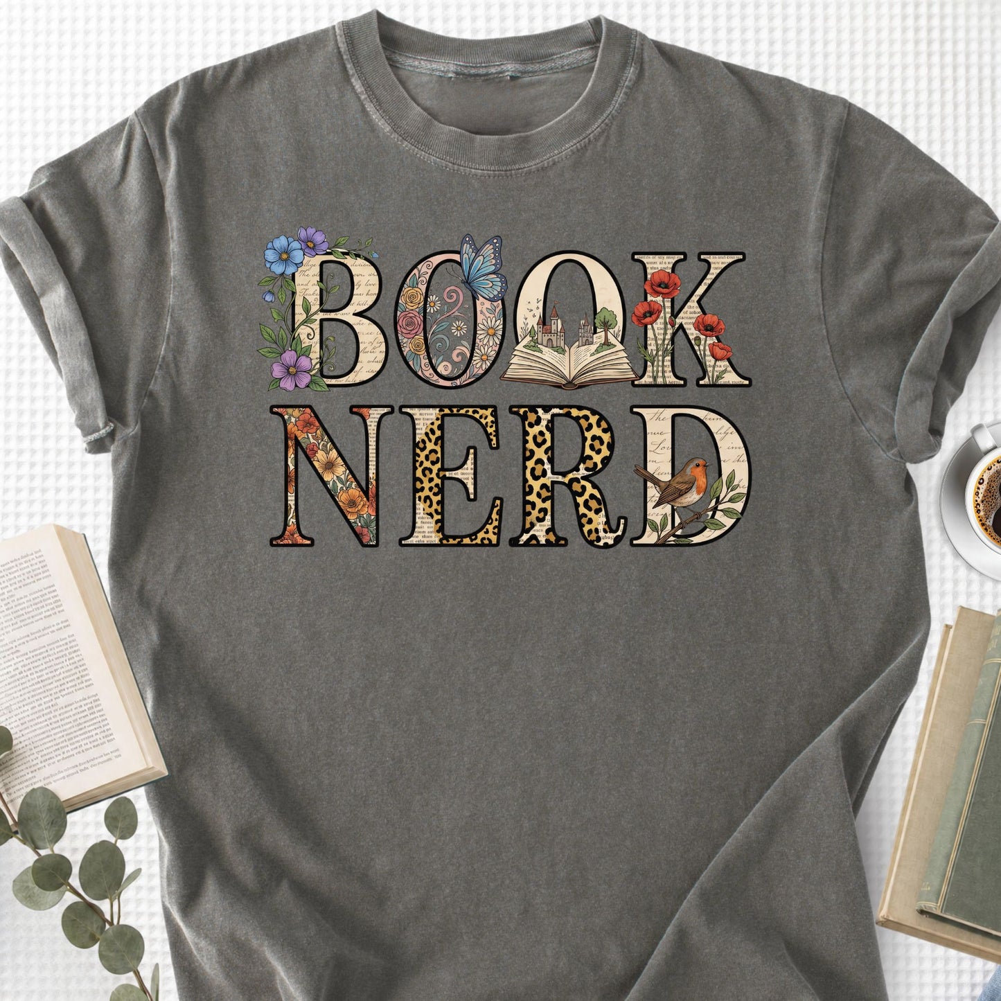 Book Nerd Floral Unisex T-Shirt, Bookworm Gift