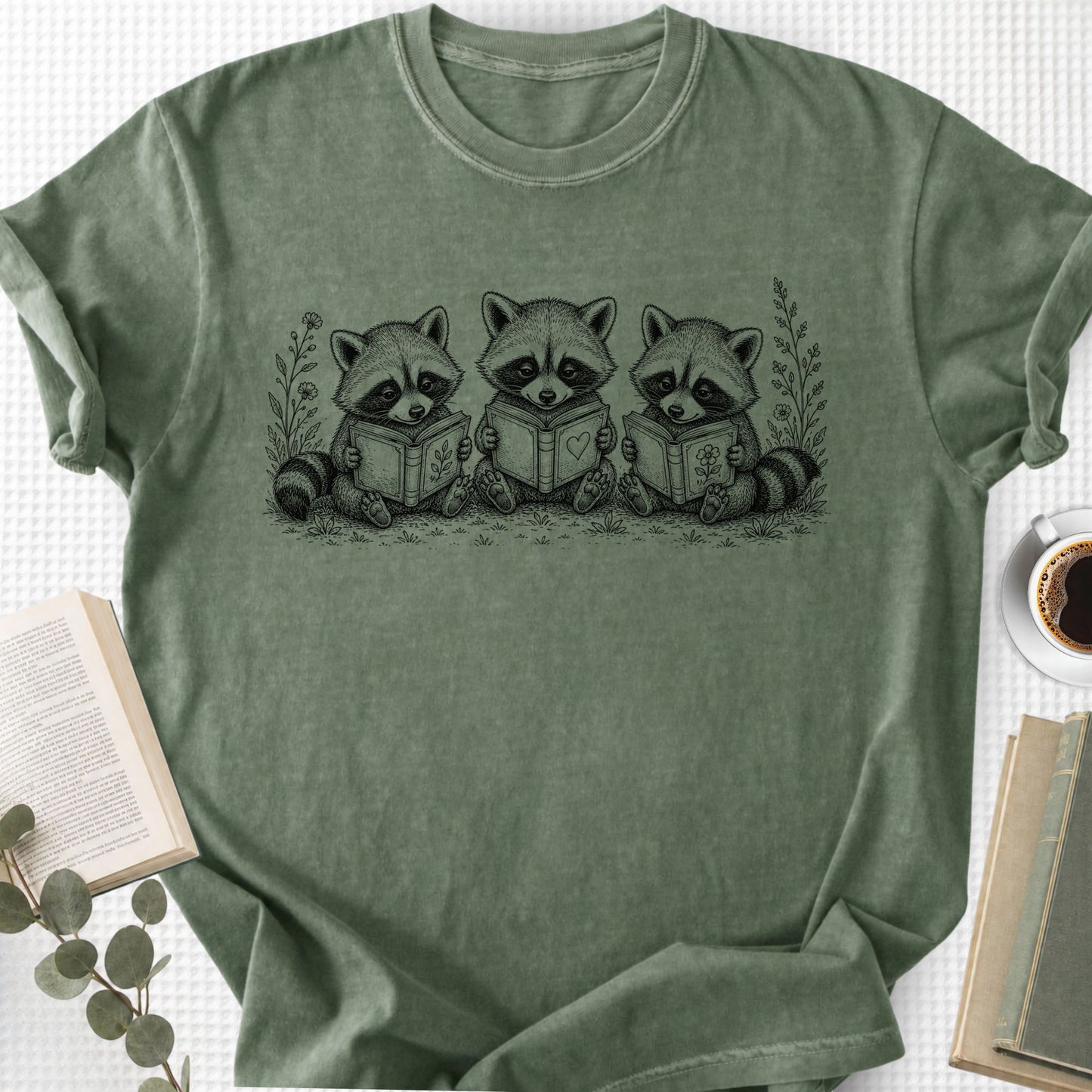 Raccoons Reading Books Unisex T-Shirt