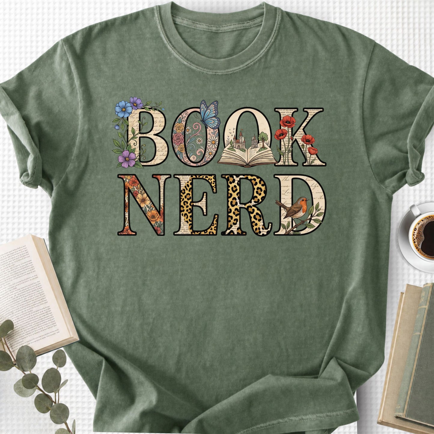 Book Nerd Floral Unisex T-Shirt, Bookworm Gift