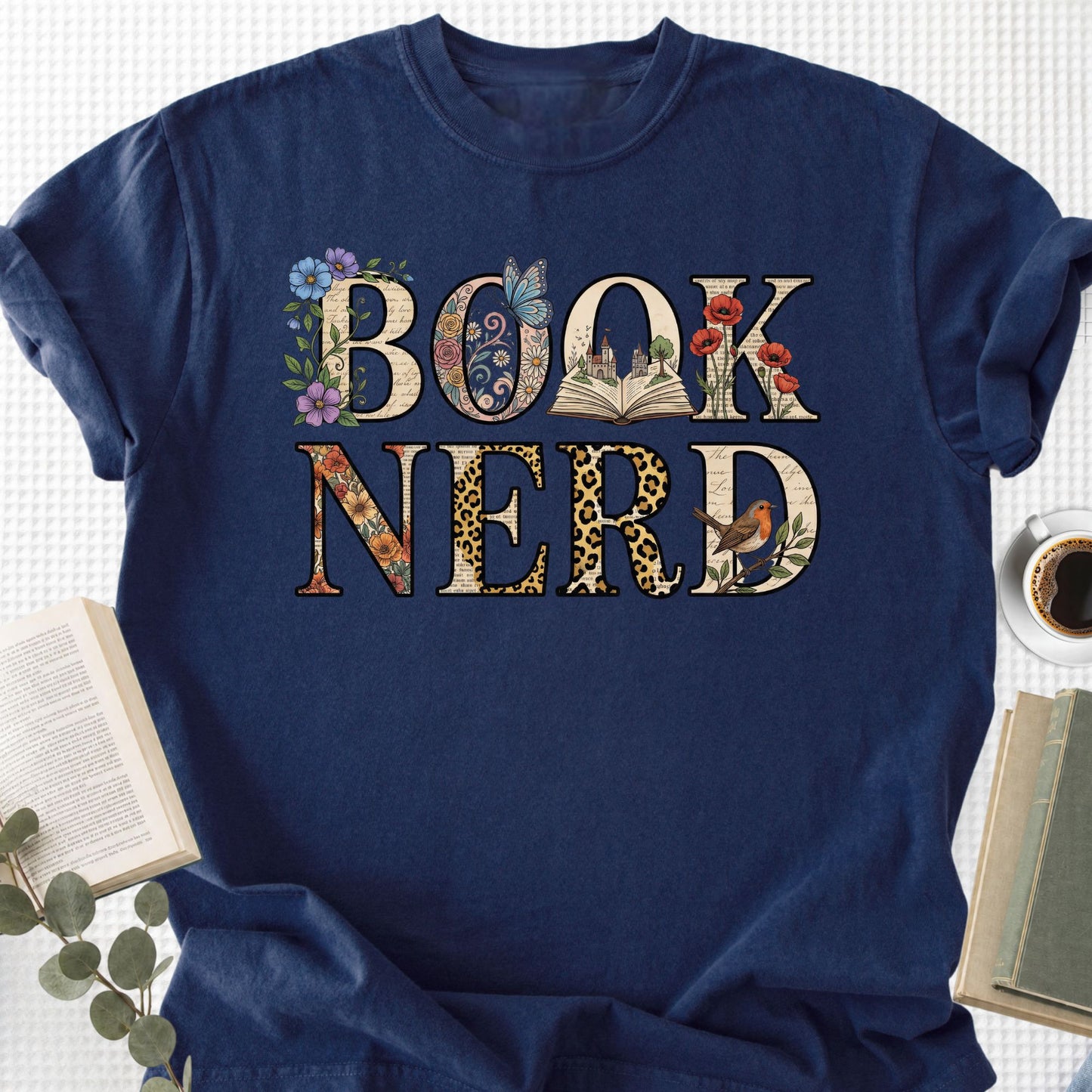 Book Nerd Floral Unisex T-Shirt, Bookworm Gift