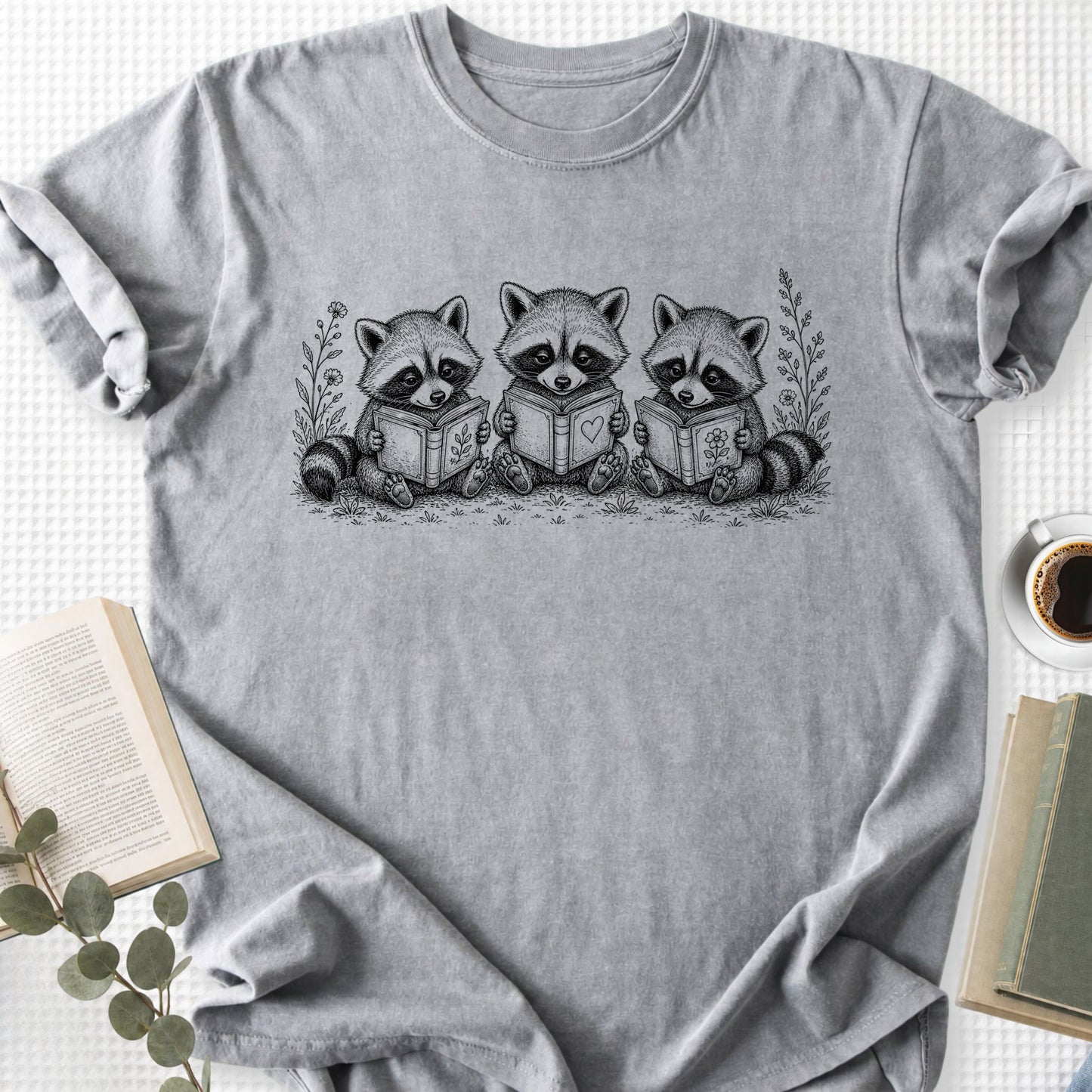 Raccoons Reading Books Unisex T-Shirt