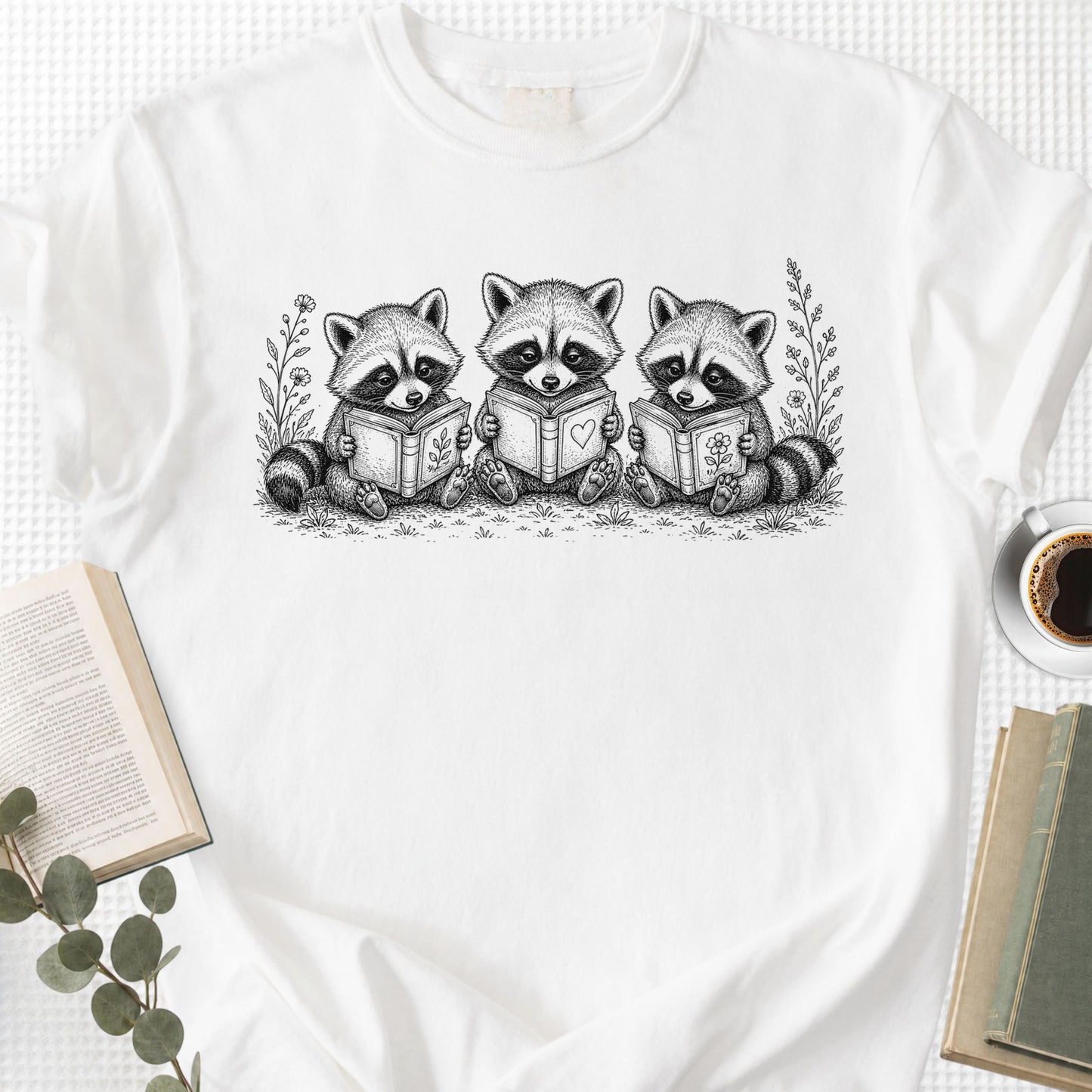 Raccoons Reading Books Unisex T-Shirt