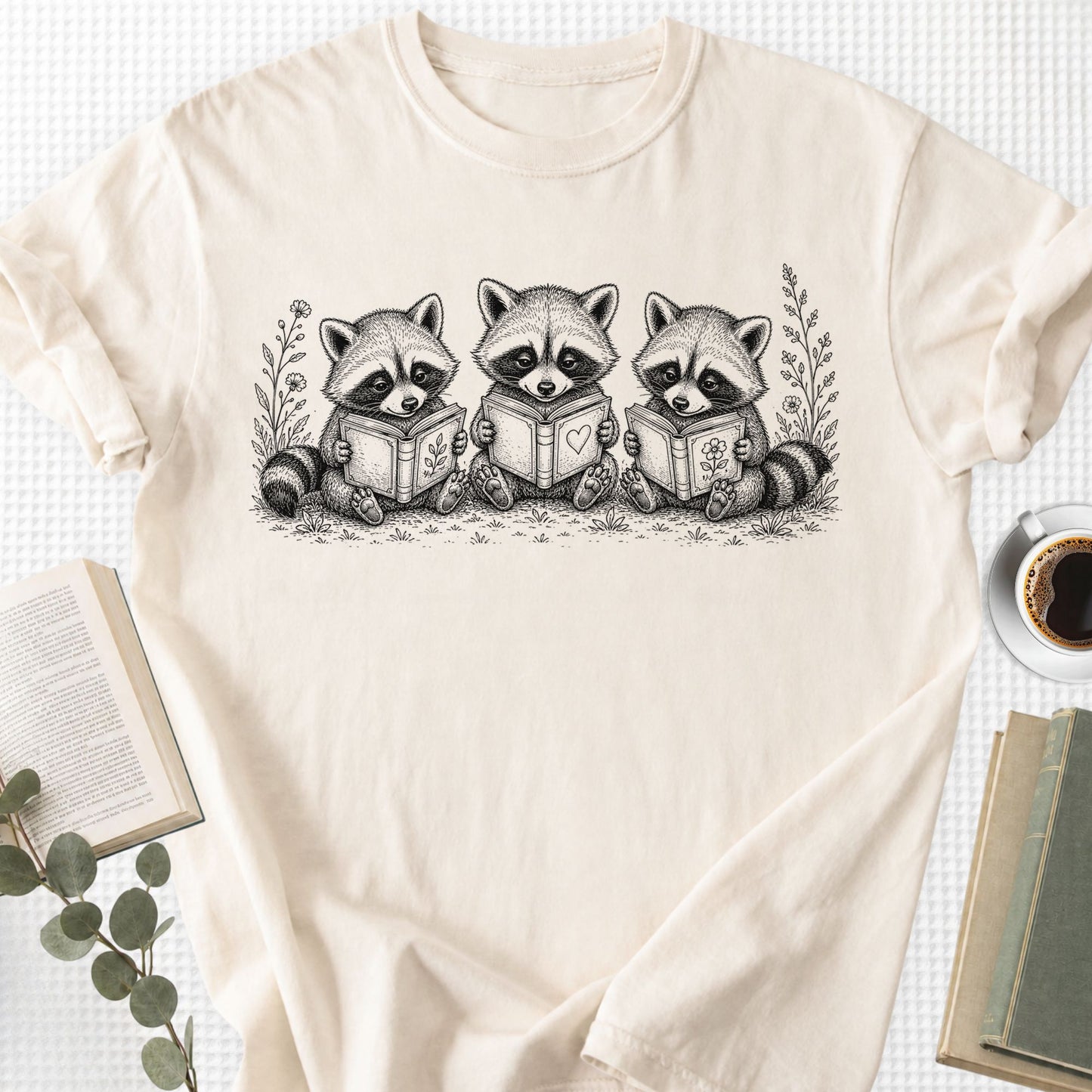 Raccoons Reading Books Unisex T-Shirt
