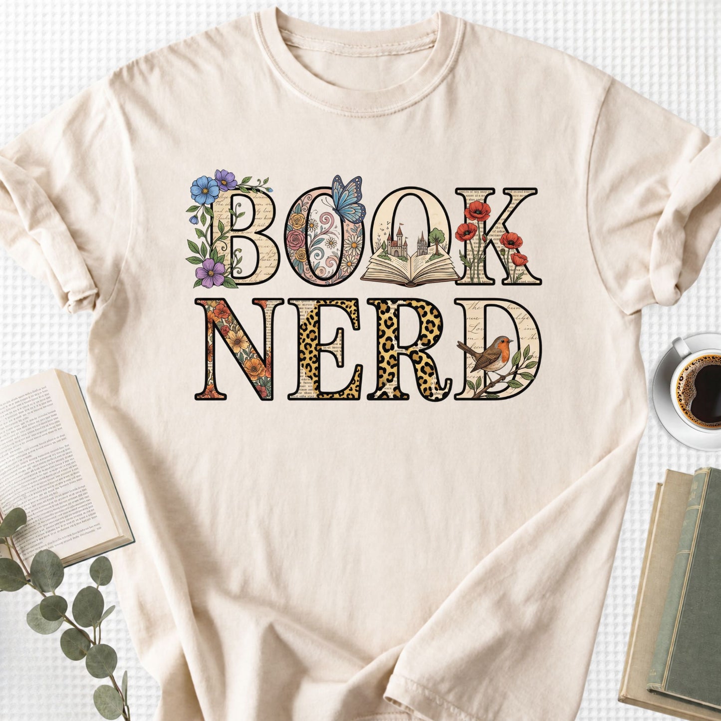 Book Nerd Floral Unisex T-Shirt, Bookworm Gift