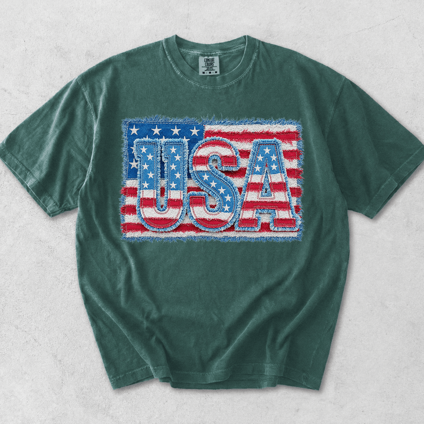 Faux Patchwork American Flag Shirt | 4th of July 2026 Gift | Printed Patch Design NOT Embroidered - MemorablyMade