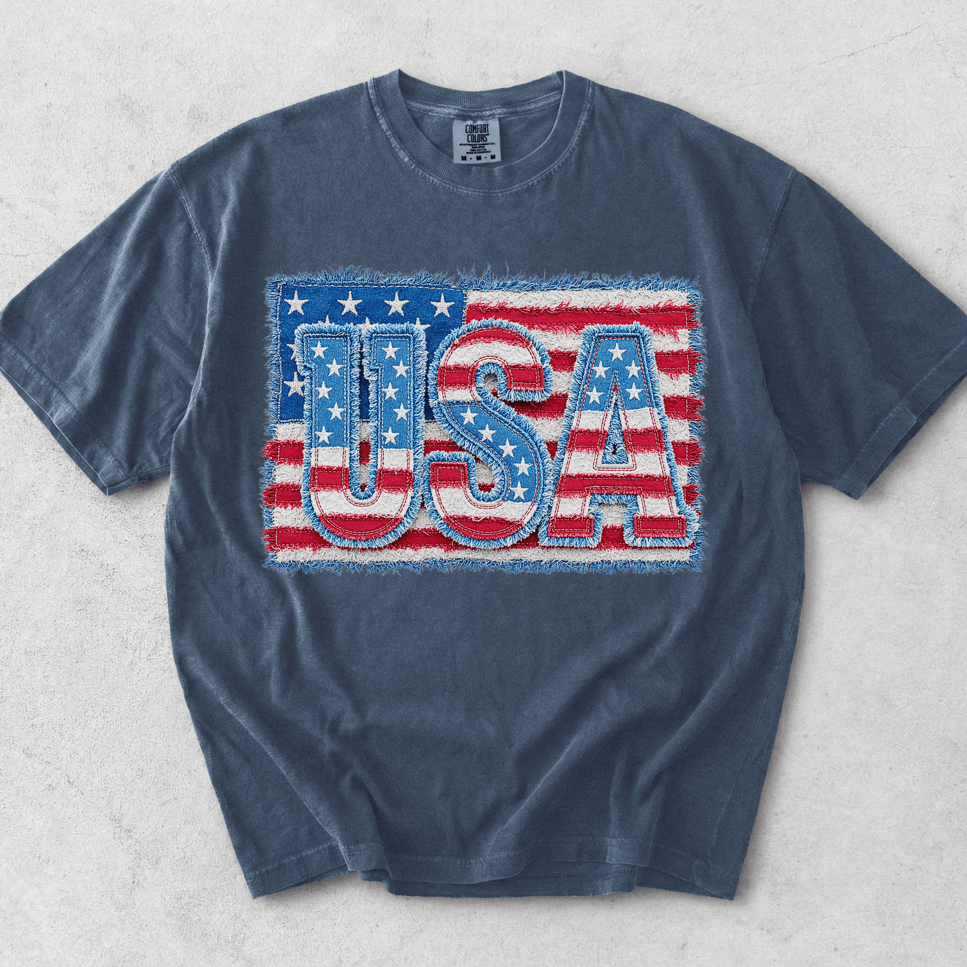 Faux Patchwork American Flag Shirt | 4th of July 2026 Gift | Printed Patch Design NOT Embroidered - MemorablyMade