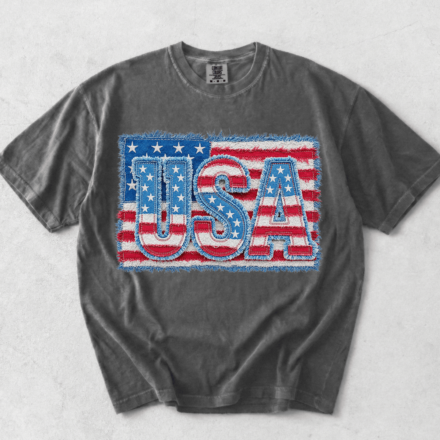 Faux Patchwork American Flag Shirt | 4th of July 2026 Gift | Printed Patch Design NOT Embroidered - MemorablyMade