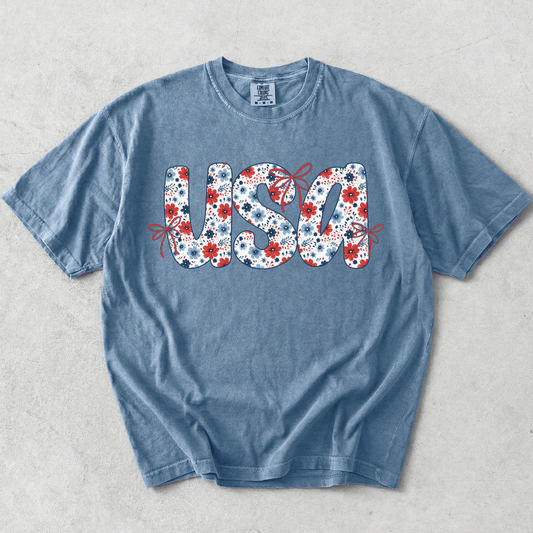 Flower USA Tee - Blue Jean - MemorablyMade