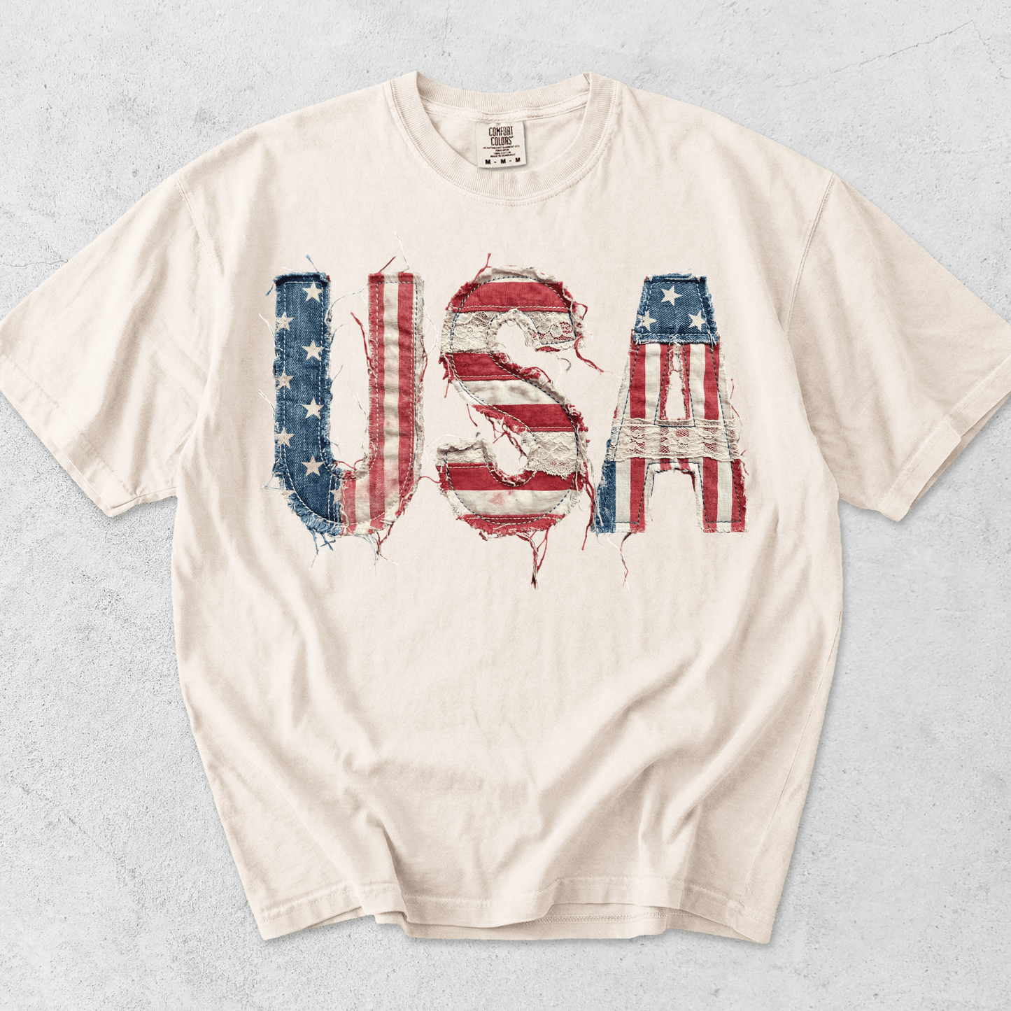 USA Flag Faux Patchwork Print Shirt | 4th of July 2026 Gift | Printed Patch Design NOT Embroidered - MemorablyMade